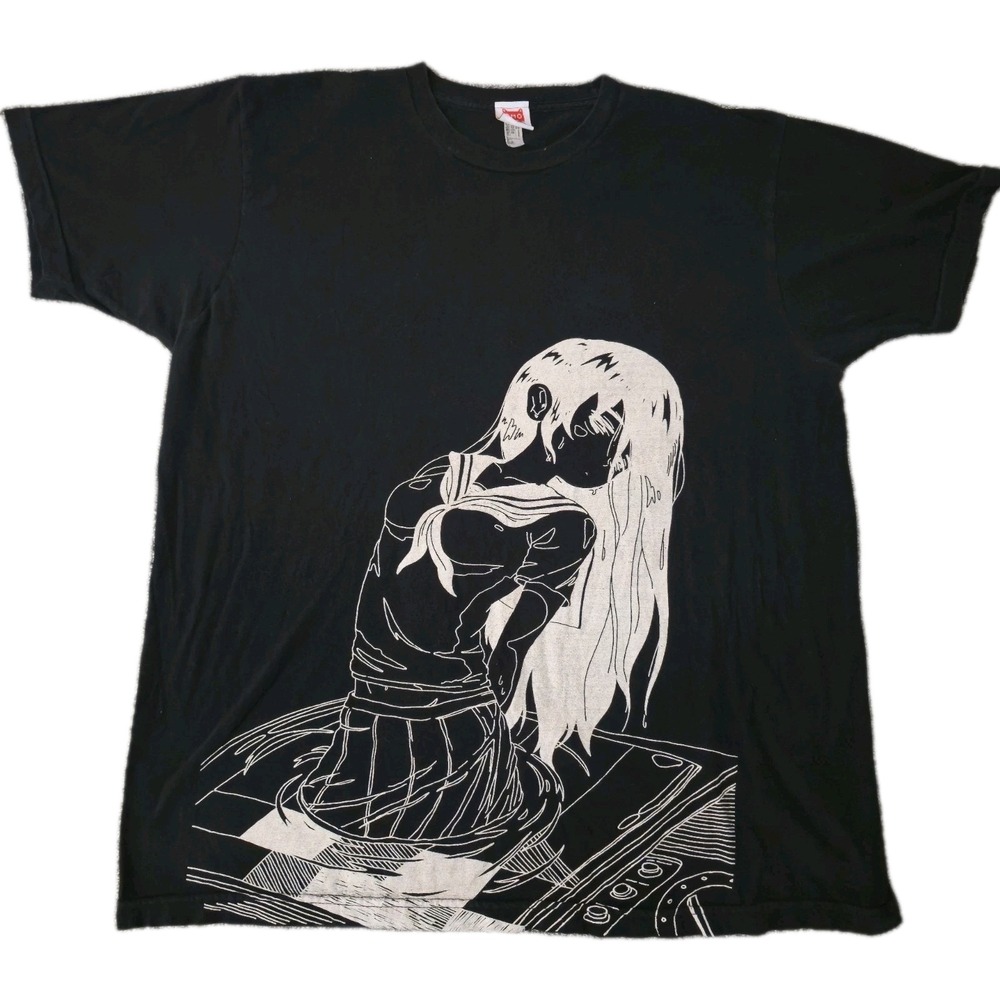 Omo Omocat Sinking Anime Girl Black Size XL Short Sleeve T-Shirt Japanese Manga